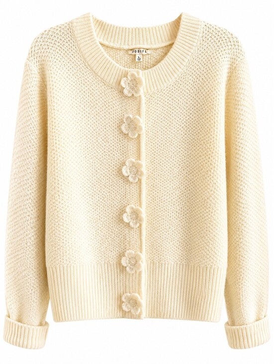 Josie Sweaters - JODIFL Cream 3D Flower Button Cardigan Sweater Coquette Feminine L
